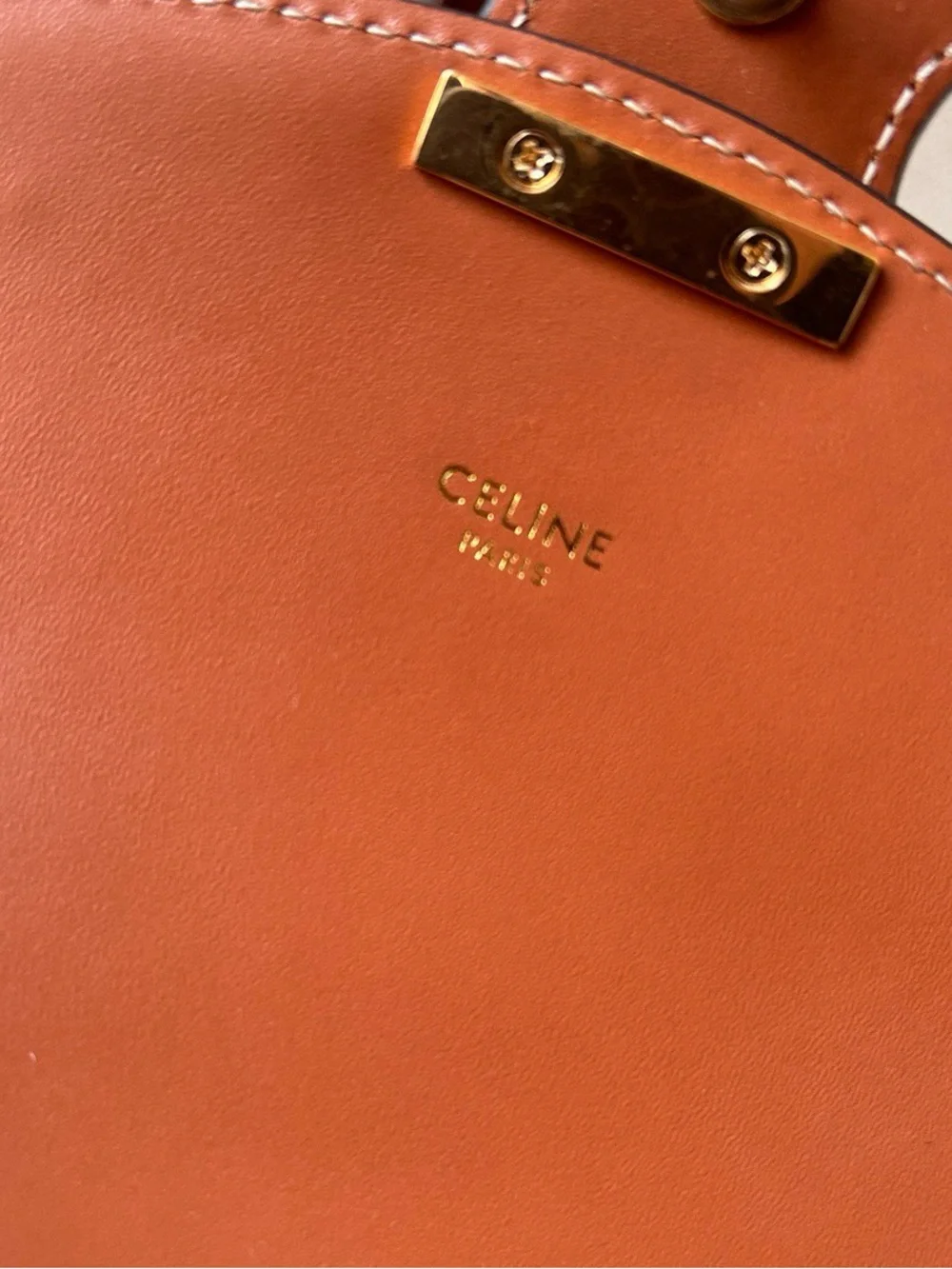 Celine Cream Canvas Crescent Crossbody with Brown Leather Trim